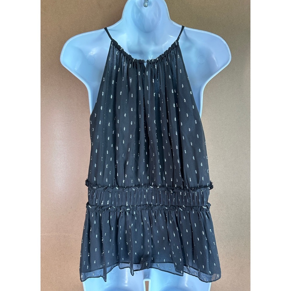 Joie Halter Top Silk Blend Black Silver Metallic Clip Dot Peplum Small Evening - Picture 3 of 13